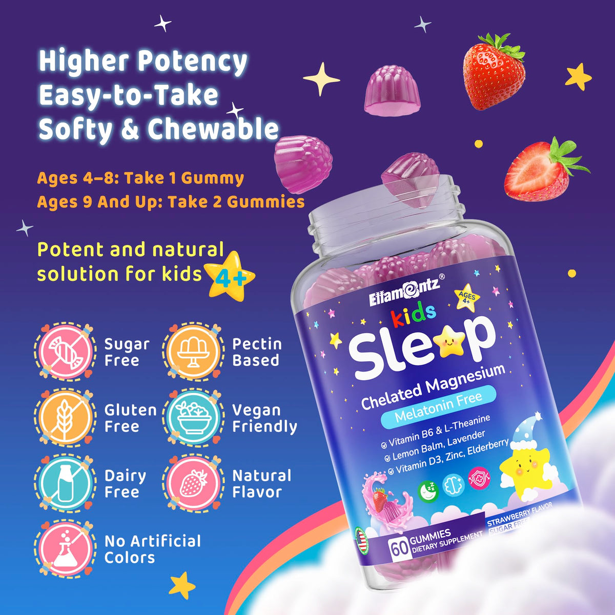 Gummies de sommeil ELLAMENTZ, présentation en portion