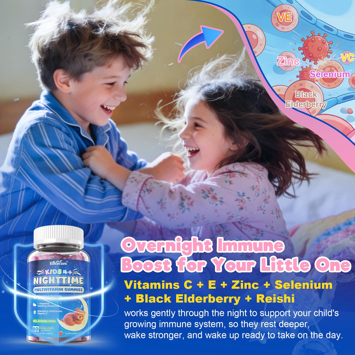 Gummies de sommeil EnvyCure pour enfants, pot ouvert avec gummies visibles