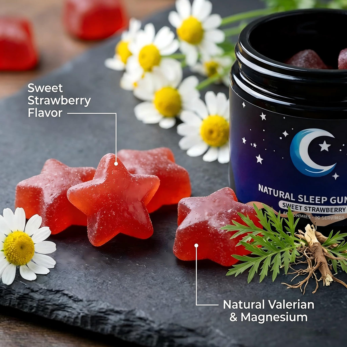 Gummies de sommeil Eudaimona aux fraises dans une main