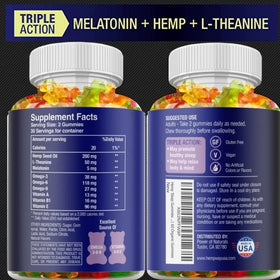 Gummies de Sommeil HEMPWAY montrées à côté d'un verre d'eau