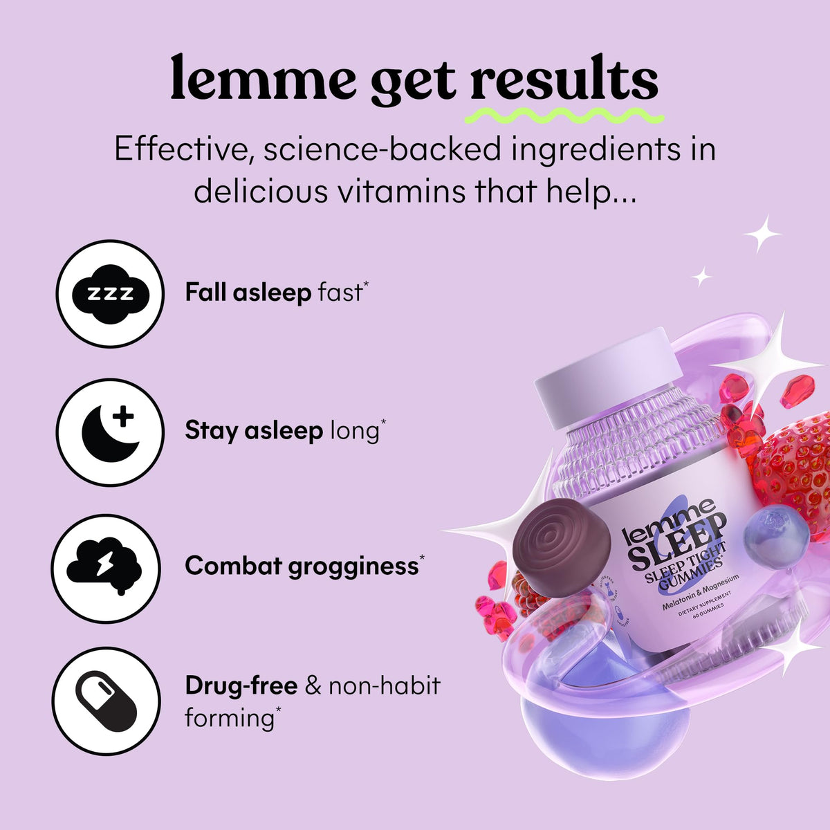 Gummies de sommeil Lemme montrant la texture et la couleur
