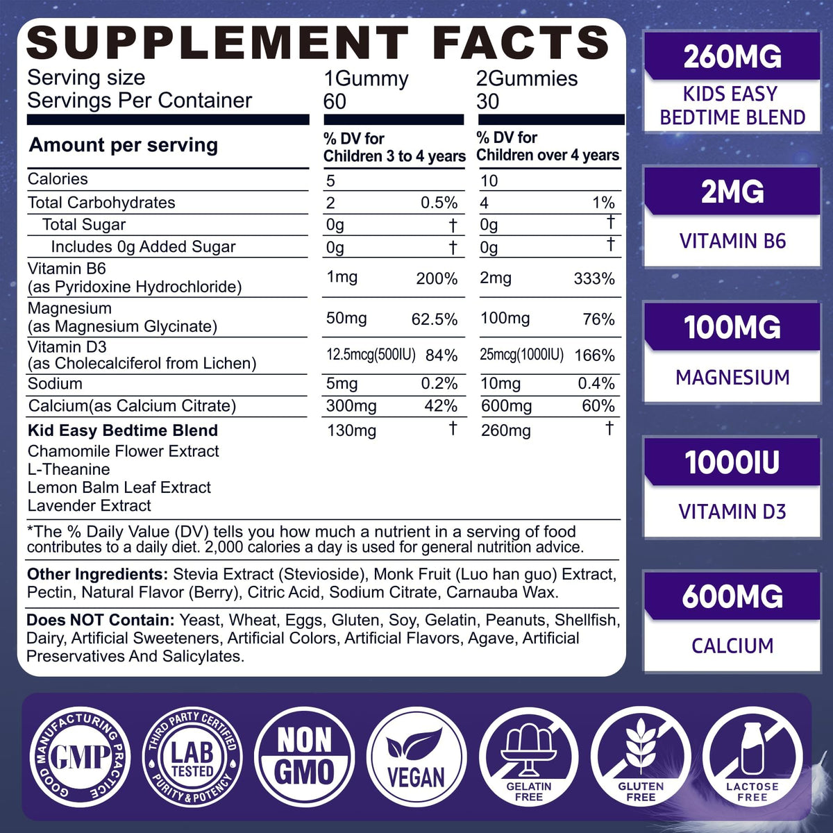 Gummies de sommeil LILICARE, vue de côté montrant les gummies