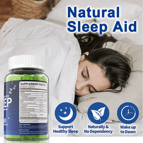 Gummies de sommeil NEVISS sur une table, avec des ingrédients naturels