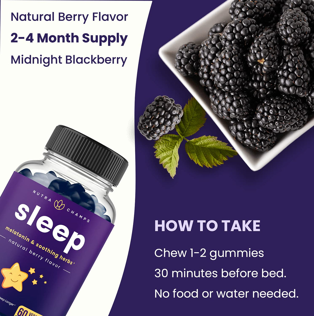 Gummies de Sommeil NutraChamps avec saveur naturelle de baies