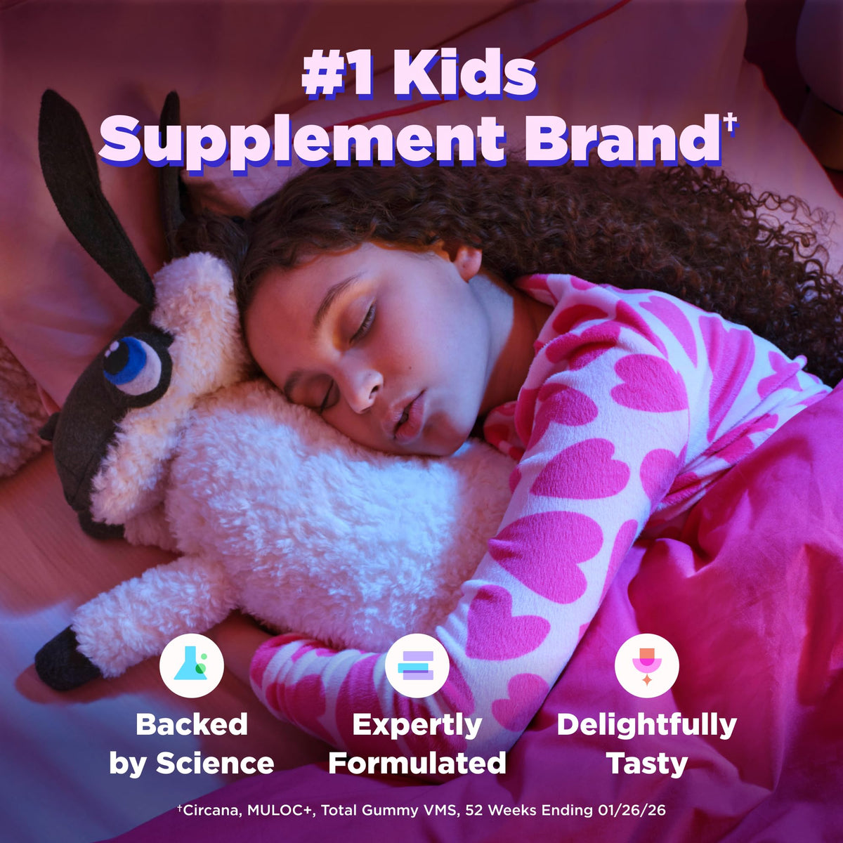 Gummies de sommeil OLLY avec des ingrédients naturels en arrière-plan
