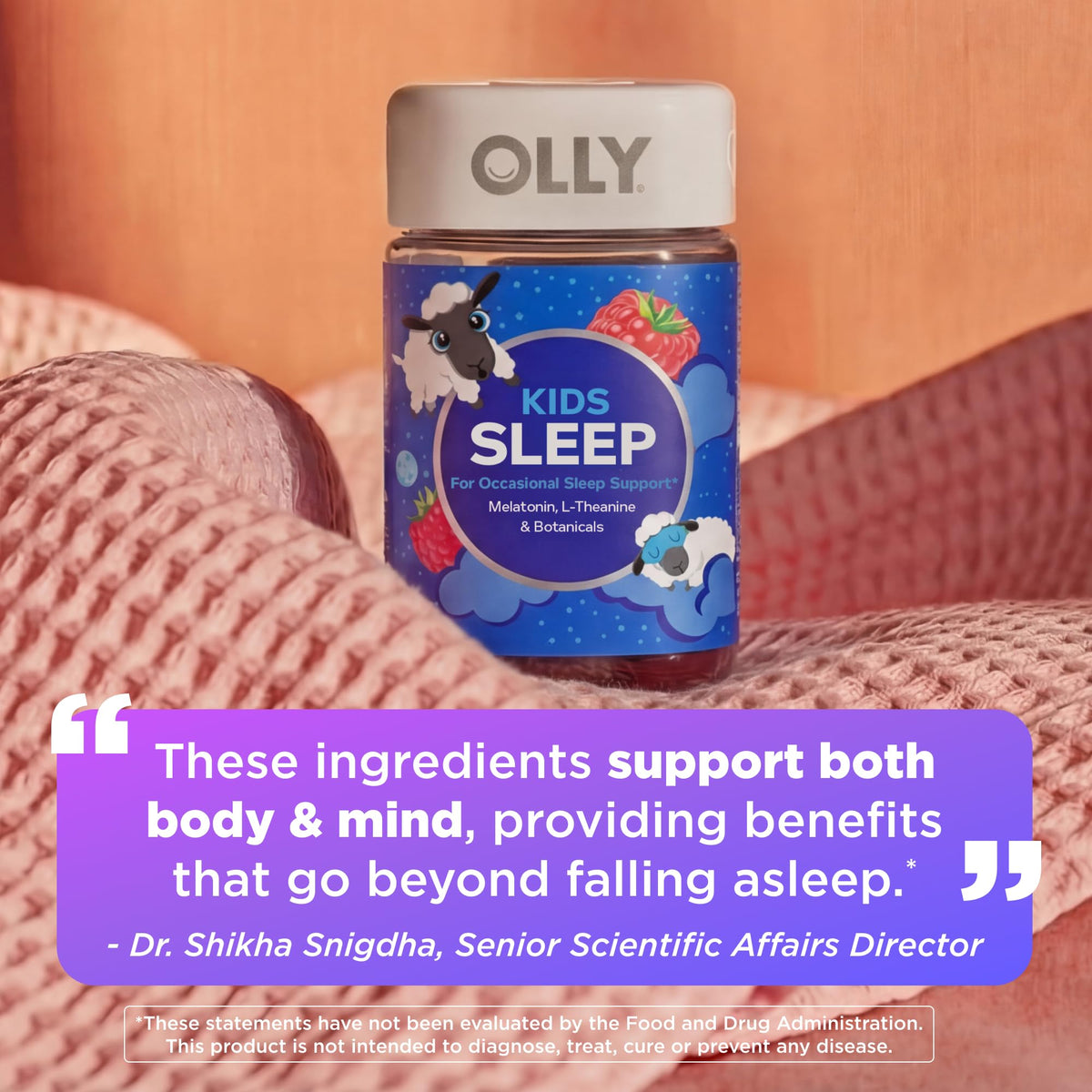 Gummies de sommeil OLLY, présentation des gummies de couleur framboise