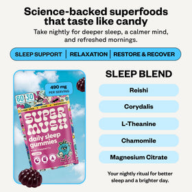 Gummies de sommeil SuperMush avec étiquette détaillée