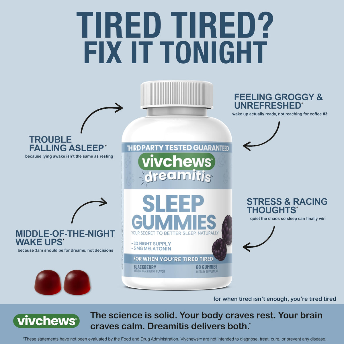 Gummies de sommeil vivchews avec une cuillère en bois