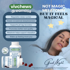Gummies de sommeil vivchews sur une table avec des baies