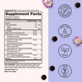 Gummies de Sommeil Winged Wellness, arrière de l'emballage