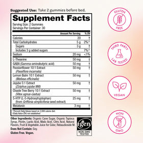 Gummies de Sommeil Winged Wellness, ingrédients sur l'étiquette