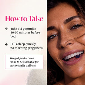 Gummies de Sommeil Winged Wellness, pot ouvert avec gummies visibles