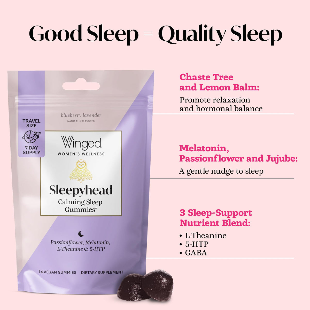 Gummies de Sommeil Winged Wellness, présentation des gummies individuelles