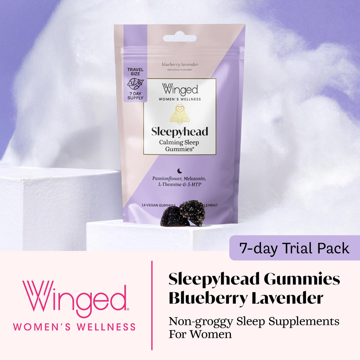 Gummies de Sommeil Winged Wellness, vue de face avec étiquette
