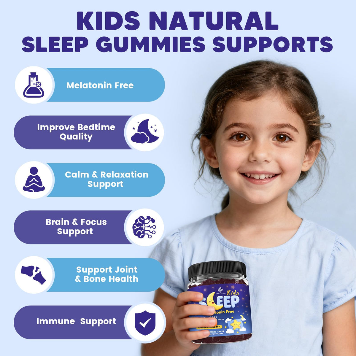 Gummies de sommeil YANLUOBO sur une table avec des jouets d'enfants