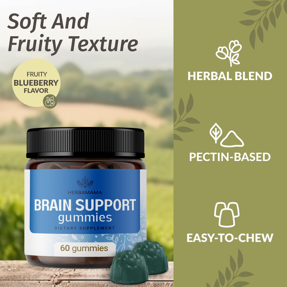 Gummies de soutien cérébral HERBAMAMA dans une main