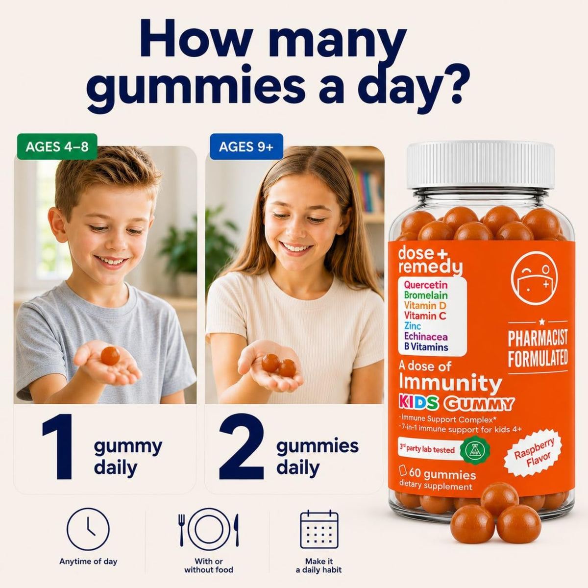 Gummies de soutien daily wellness dose + remedy, vue de côté