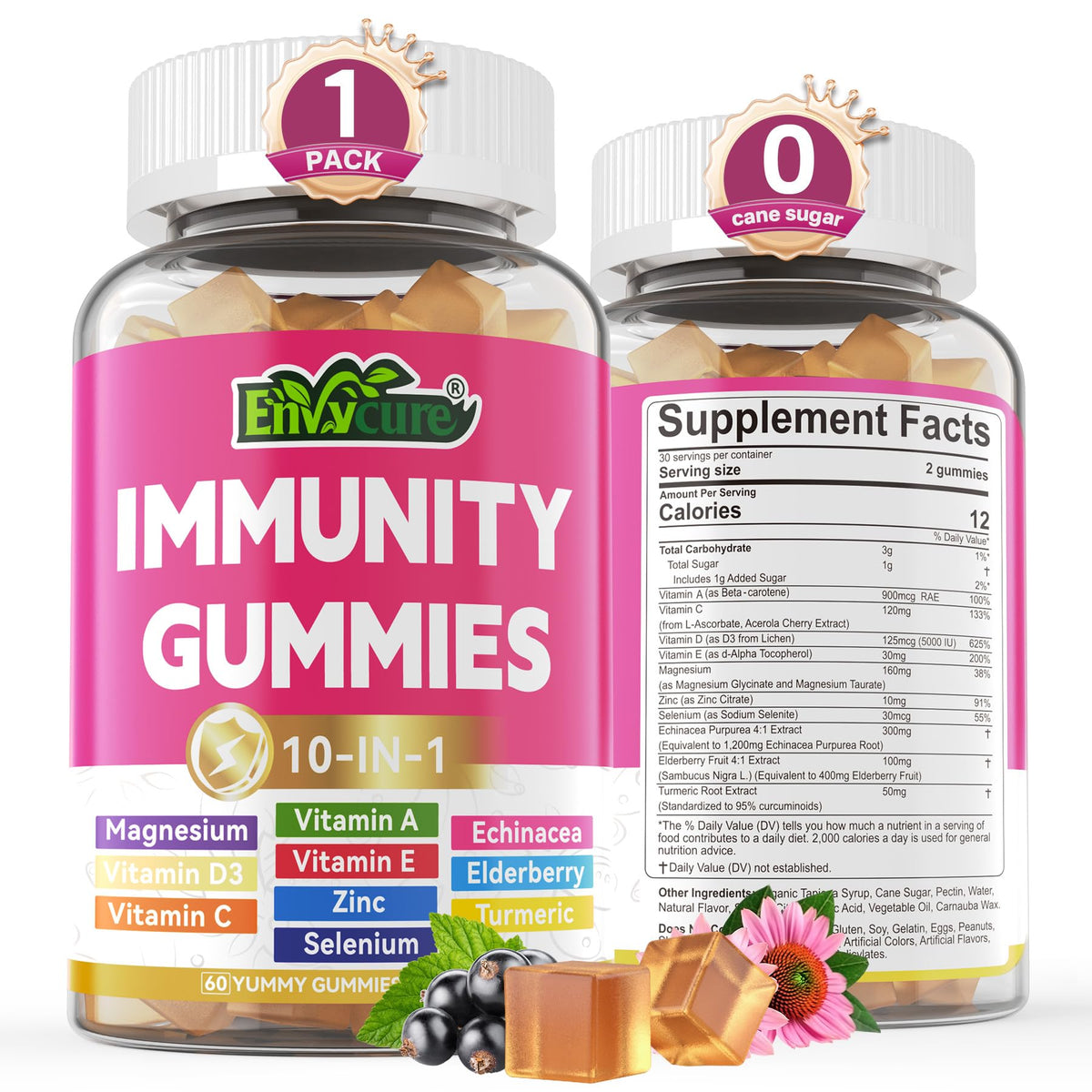 Gummies de soutien daily wellness EnvyCure avec Échinacée et Sureau, vue de face