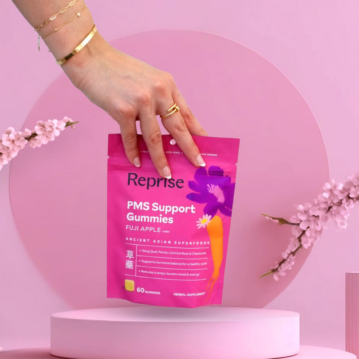 Gummies de soutien PMS Reprise, présentation des gummies dans un bol