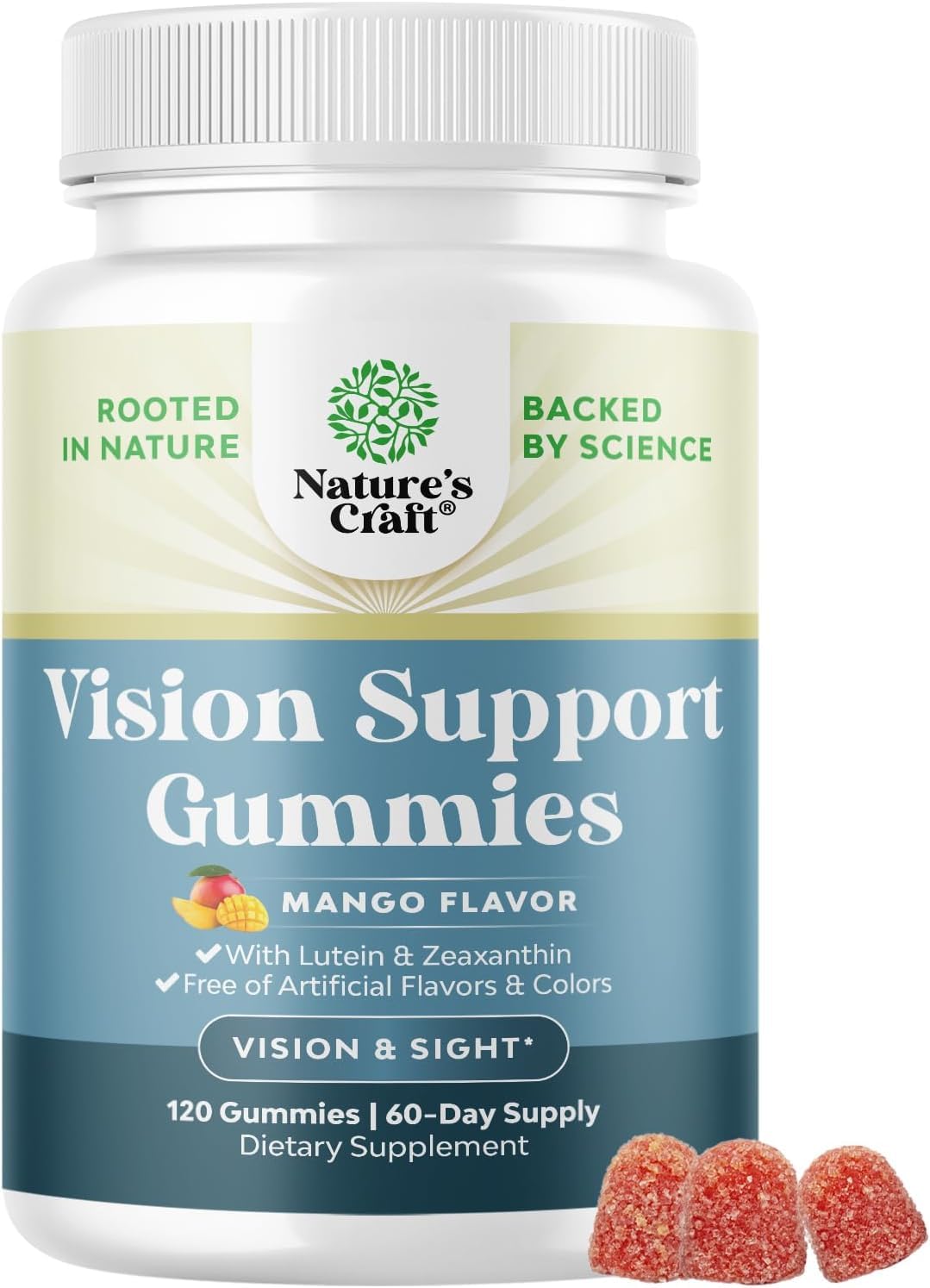 Gummies de soutien visuel Natures Craft avec luthéine et zéaxanthine, avant de l'emballage