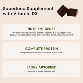 Gummies de spiruline Nutrex Hawaii, présentation sur une table