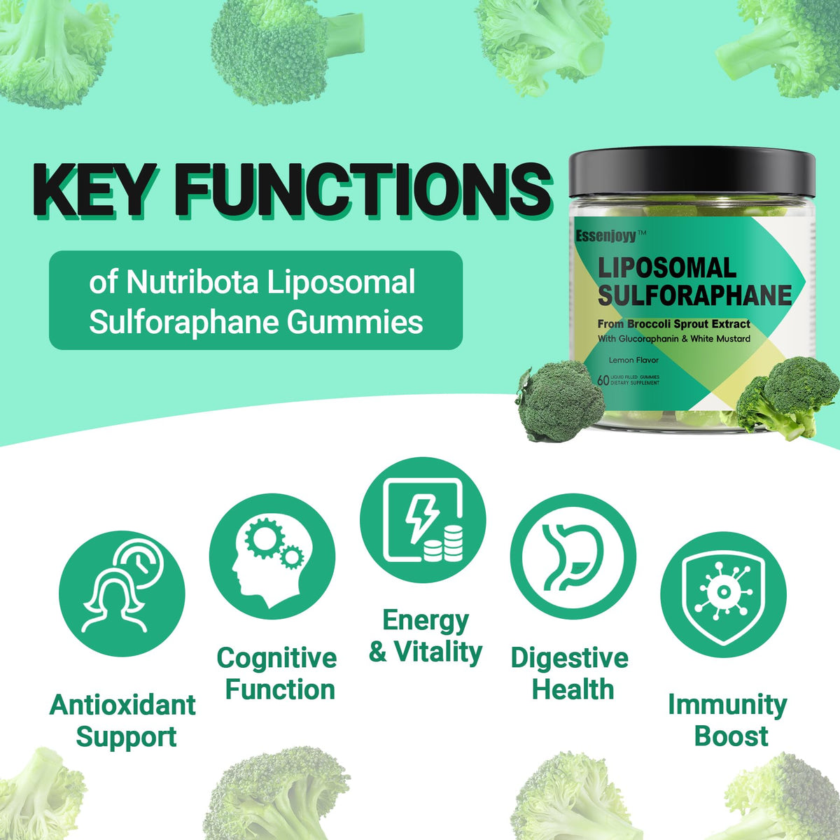 Gummies de sulforaphane ESSENJOYY avec une coupe de citron