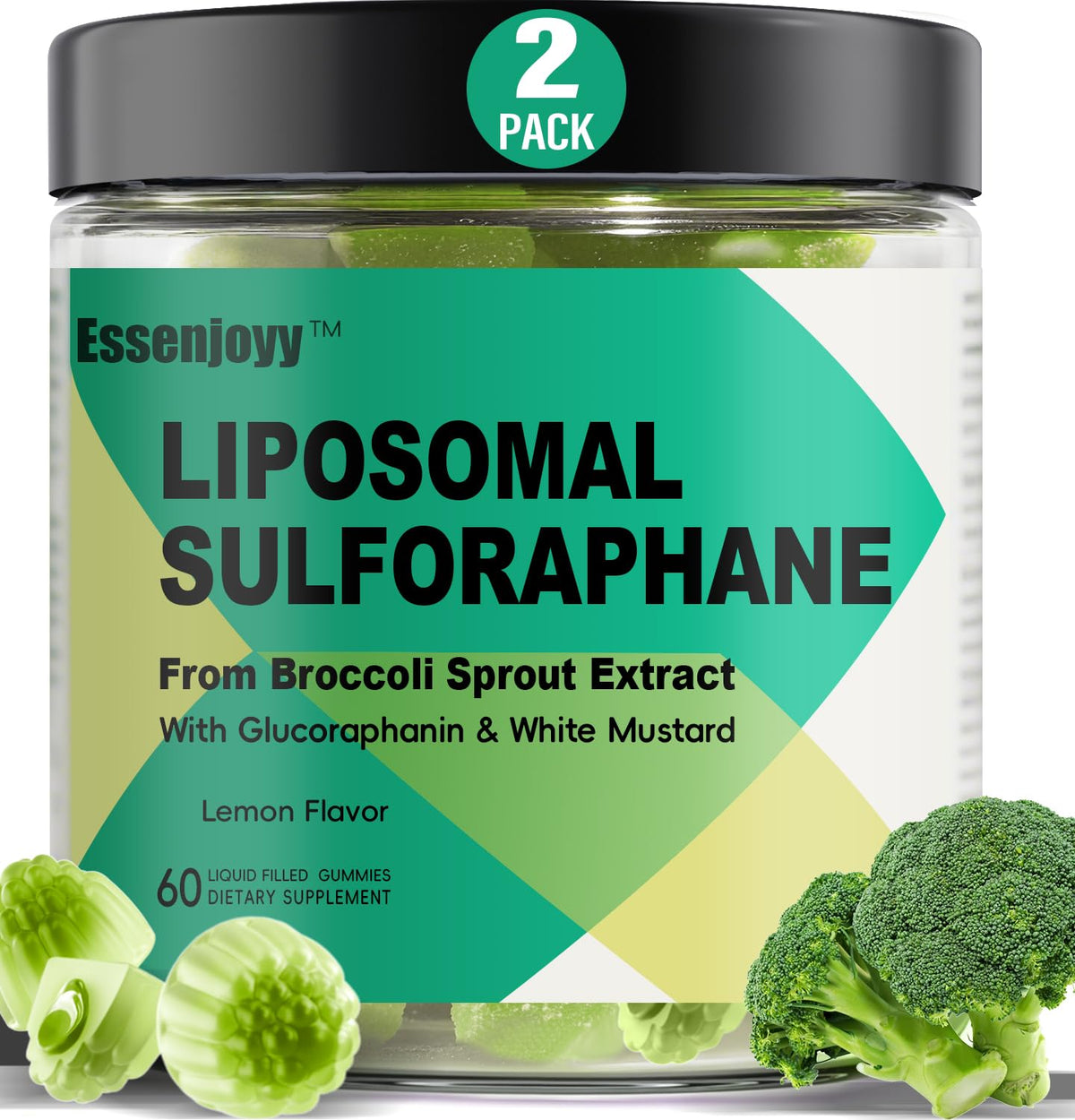 Gummies de sulforaphane liposomique ESSENJOYY vue de face avec emballage