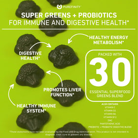Gummies de Super Aliments Verts PUREFINITY avec étiquette visible