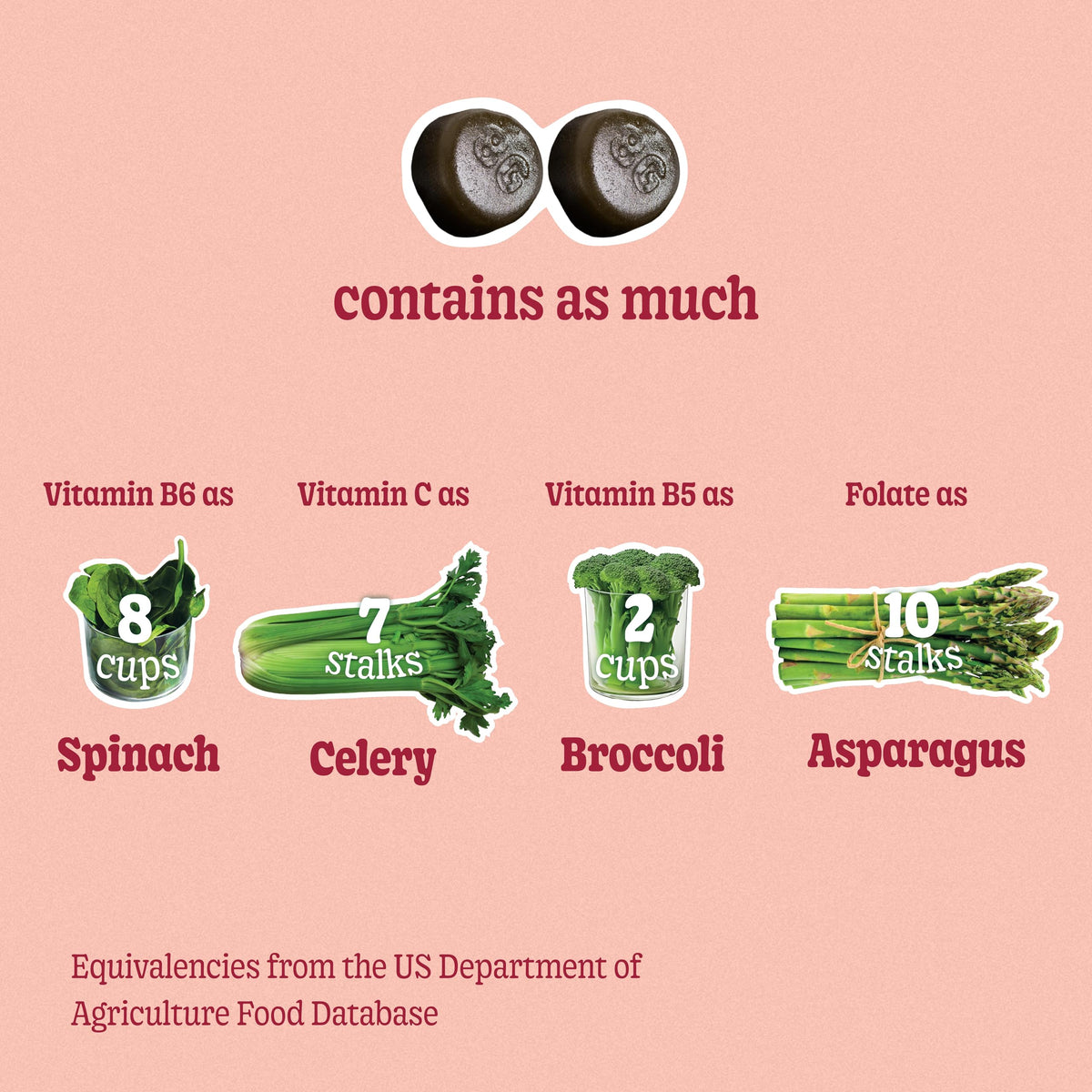 Gummies de supergreens 8G au goût pêche, mise en scène sur une assiette.