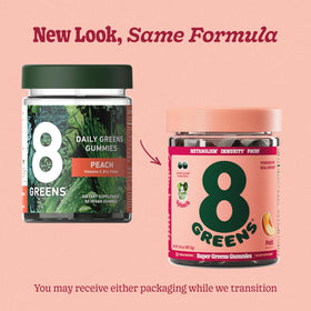 Gummies de supergreens 8G au goût pêche, vue de dessus.