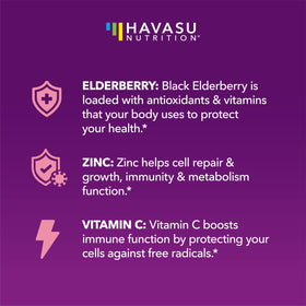 Gummies de sureau avec vitamine C et zinc, présentation en gros plan
