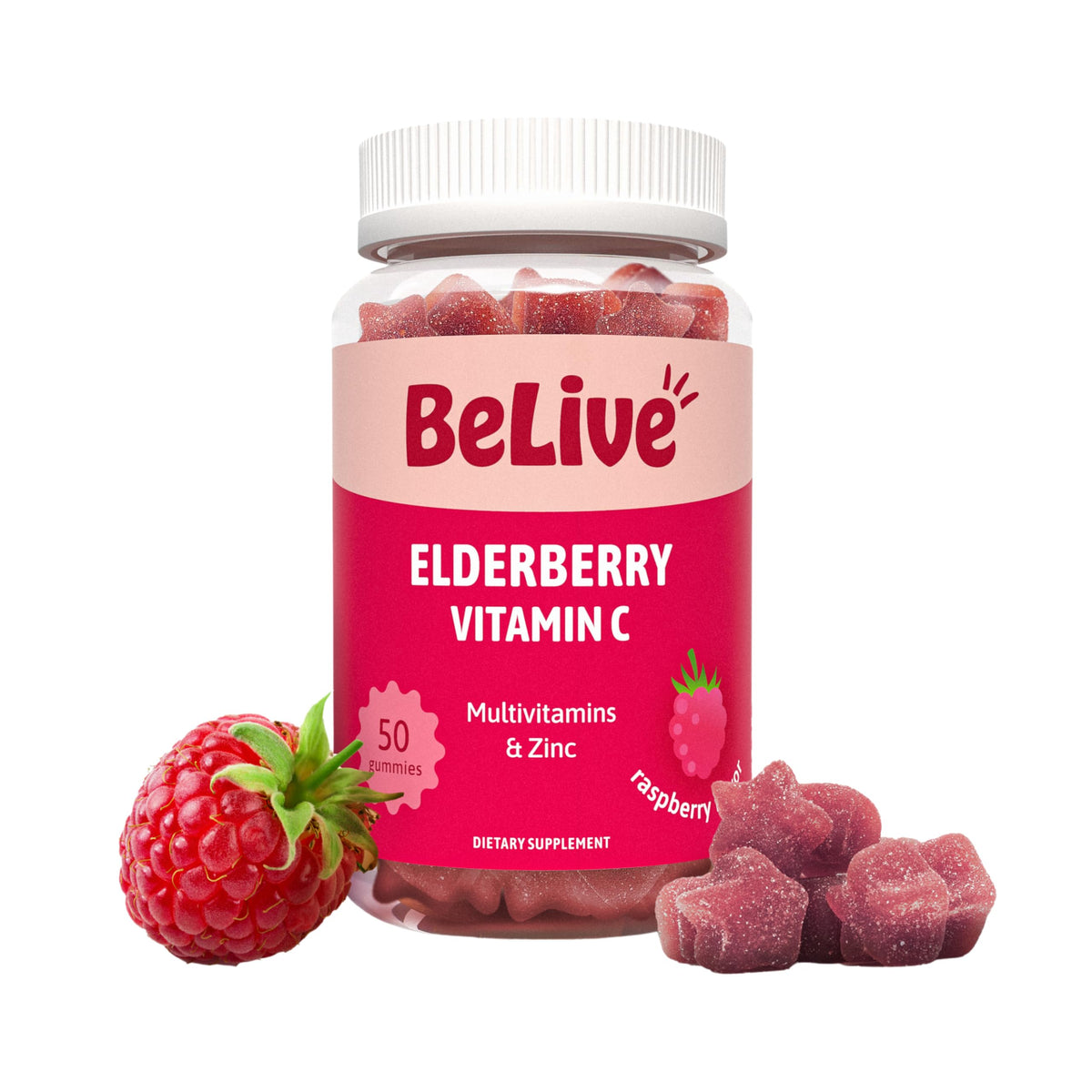 Gummies de Sureau BeLive 200 mg en bouteille avec étiquette colorée