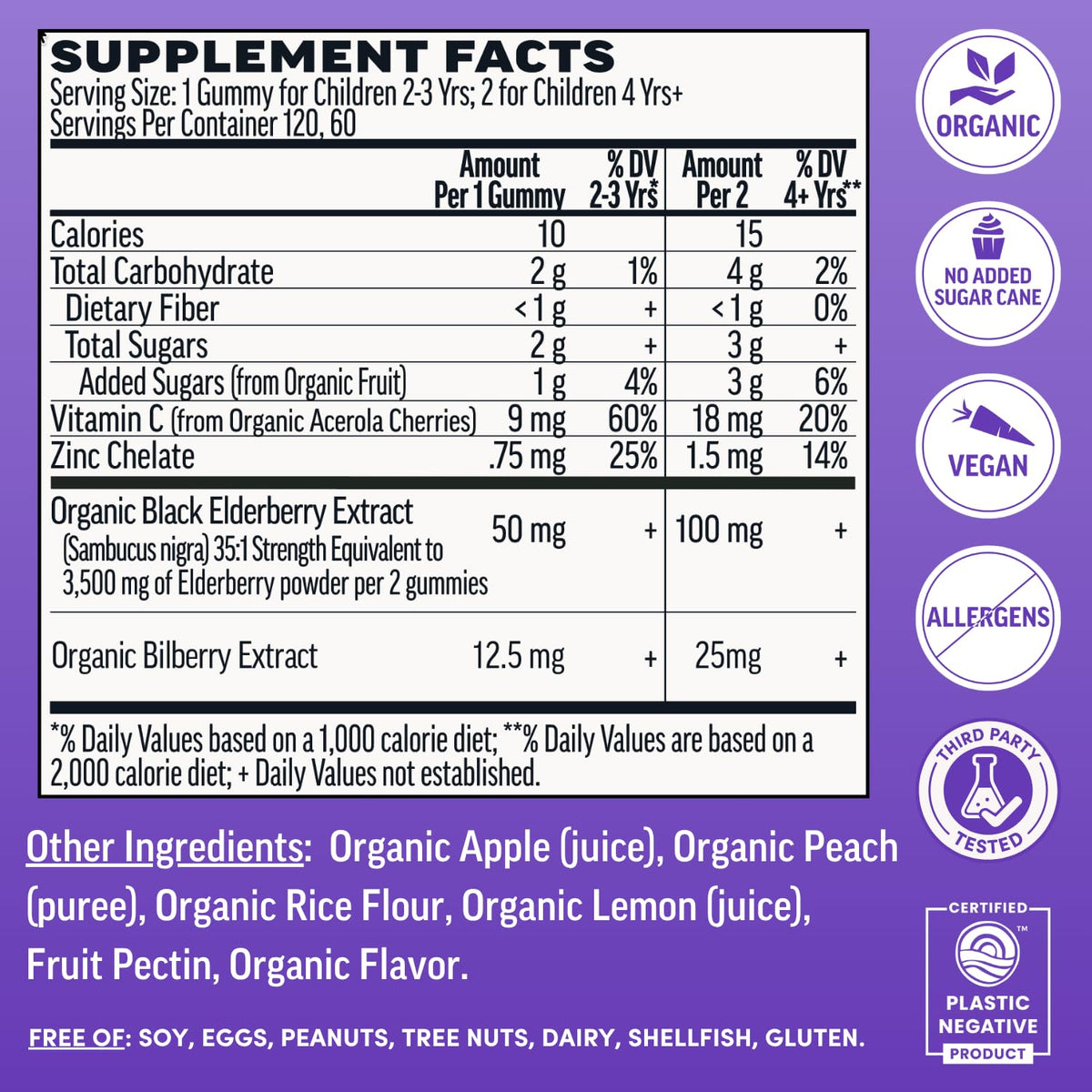 Gummies de sureau bio Llama Naturals, vue de côté