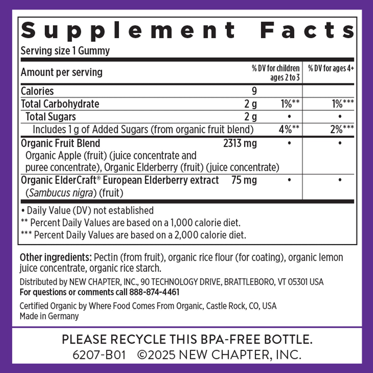 Gummies de Sureau Bio pour Enfants New Chapter, goût agréable