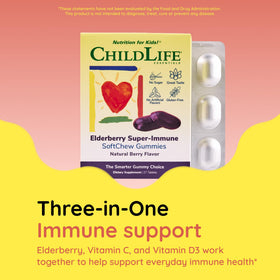 Gummies de Sureau CHILDLIFE ESSENTIALS, arrière du paquet avec ingrédients