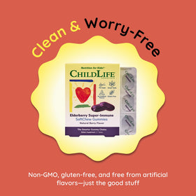 Gummies de Sureau CHILDLIFE ESSENTIALS, gummies dans une main d'enfant
