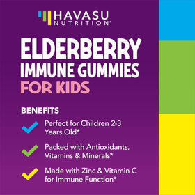 Gummies de sureau HAVASU NUTRITION avec vitamine C et zinc, côté de la bouteille