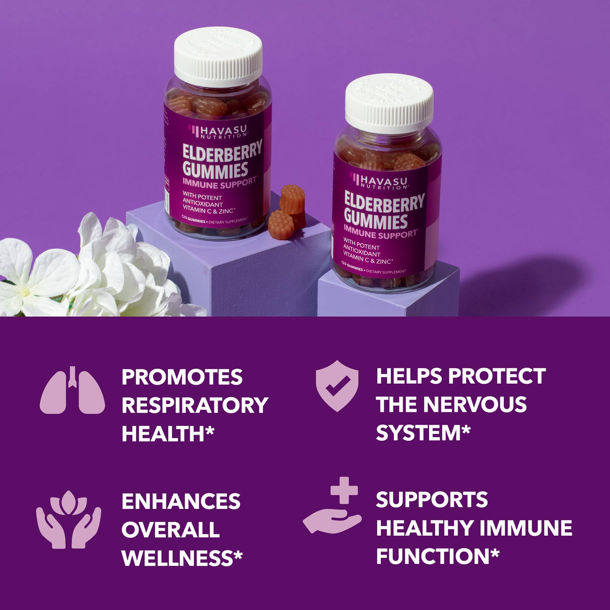 Gummies de sureau HAVASU NUTRITION dans une main