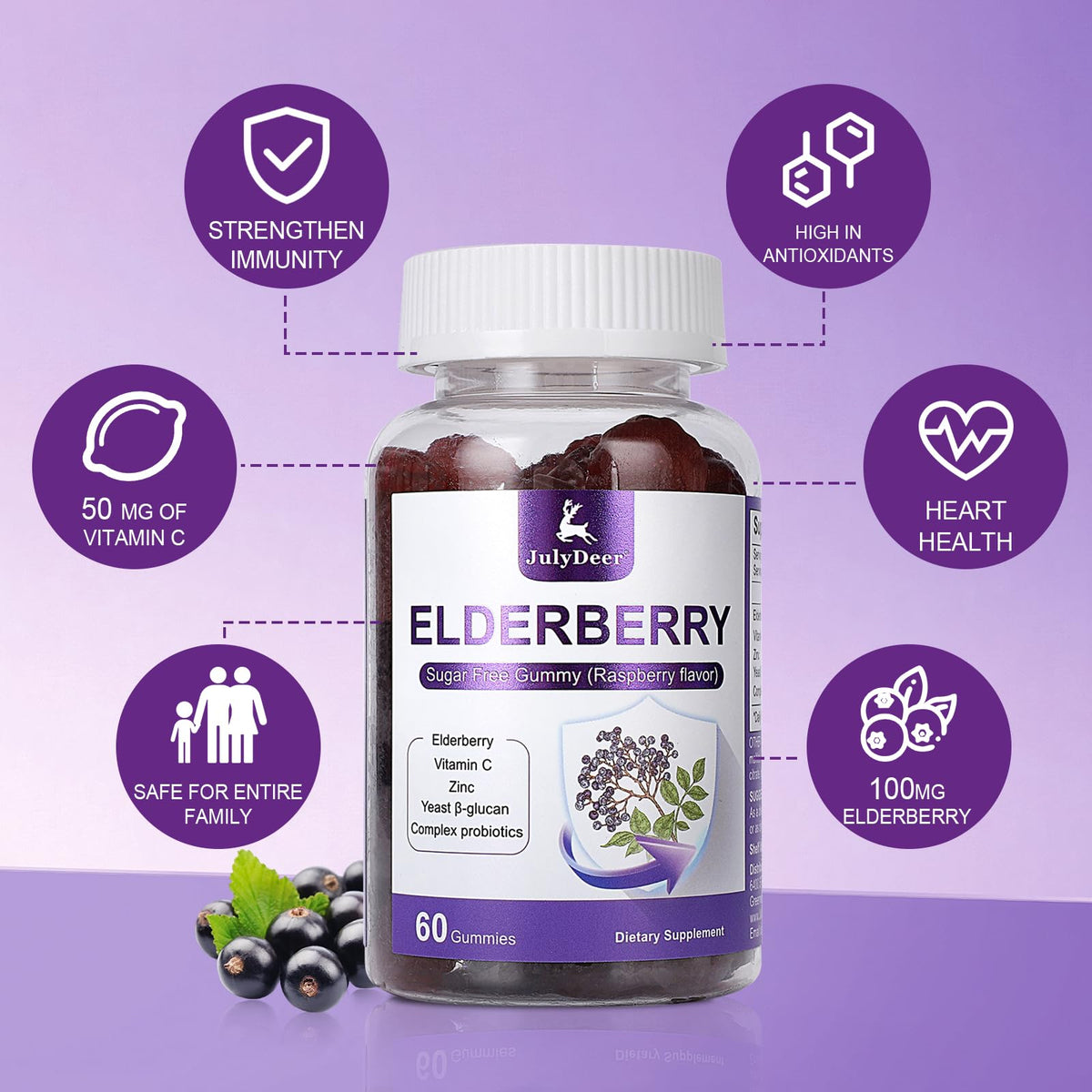 Gummies de Sureau JulyDeer avec étiquette visible