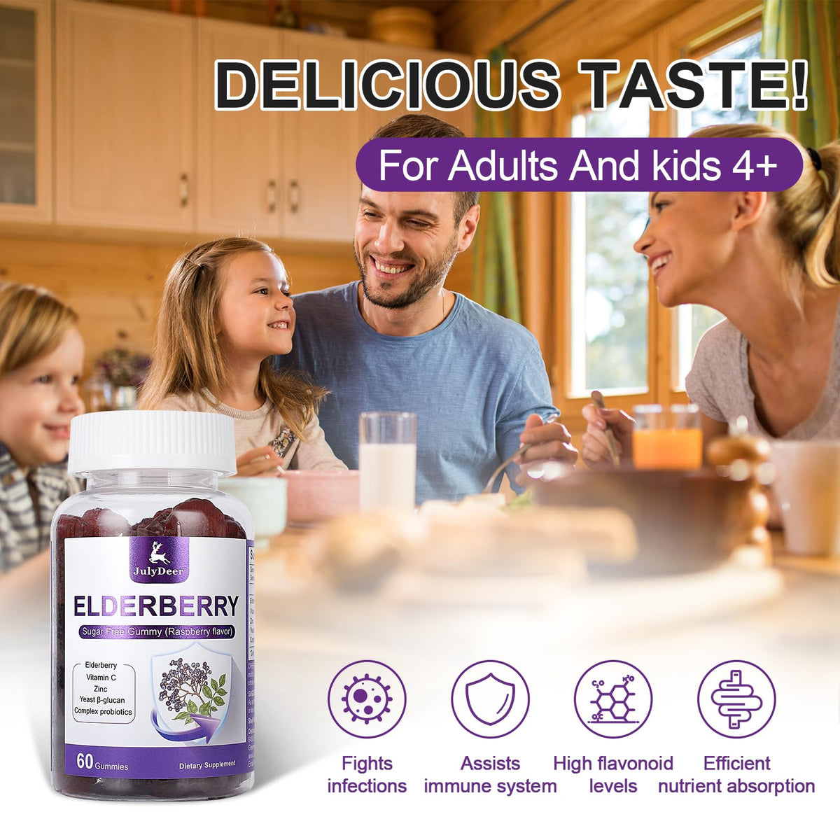Gummies de Sureau JulyDeer avec un fond naturel