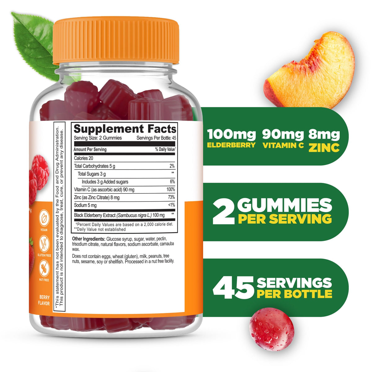 Gummies de Sureau Lifeable sur une table avec fruits
