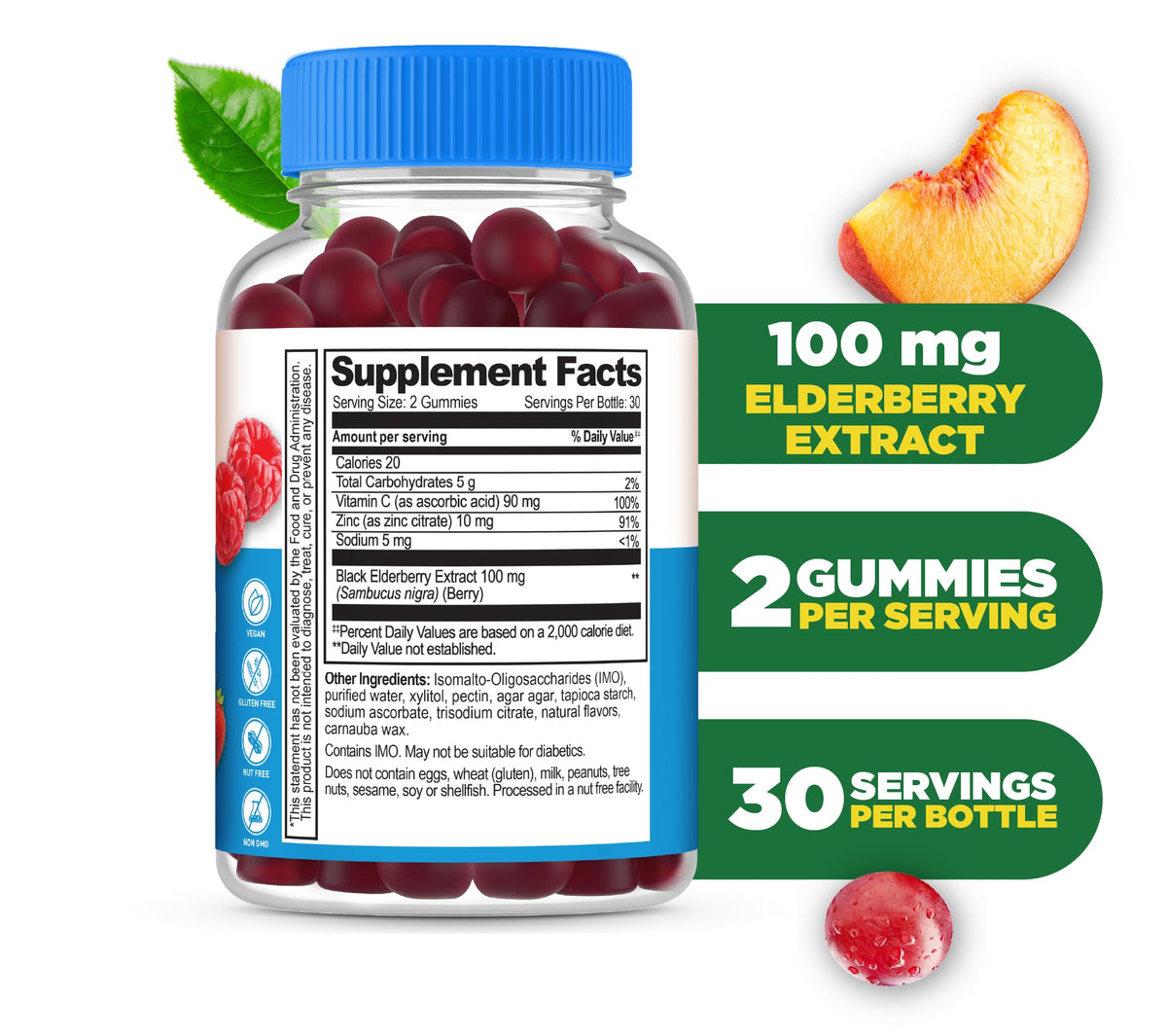 Gummies de sureau Lifeable sur une table avec un fond naturel
