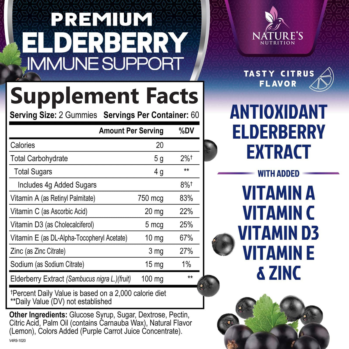 Gummies de Sureau Nature's Nutrition avec extrait de sureau noir