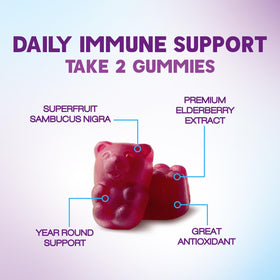Gummies de Sureau Nature's Nutrition avec une main tenant un gummy