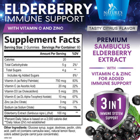 Gummies de sureau Nature's Nutrition avec Vitamine C, D3 et Zinc