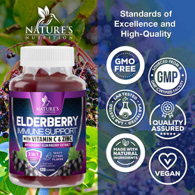 Gummies de Sureau Nature's Nutrition avec vitamines C, D3 et zinc