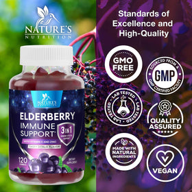 Gummies de sureau Nature's Nutrition ouvertes avec quelques gummies visibles