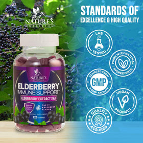 Gummies de Sureau Nature's Nutrition sur une table en bois