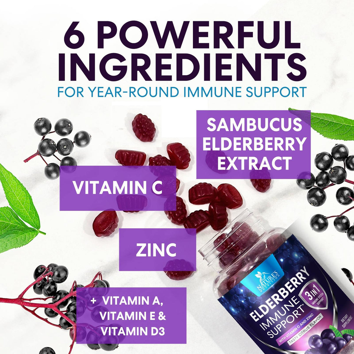 Gummies de sureau Nature's Nutrition vue de côté