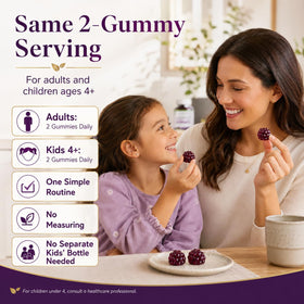 Gummies de sureau noir avec des fruits en arrière-plan